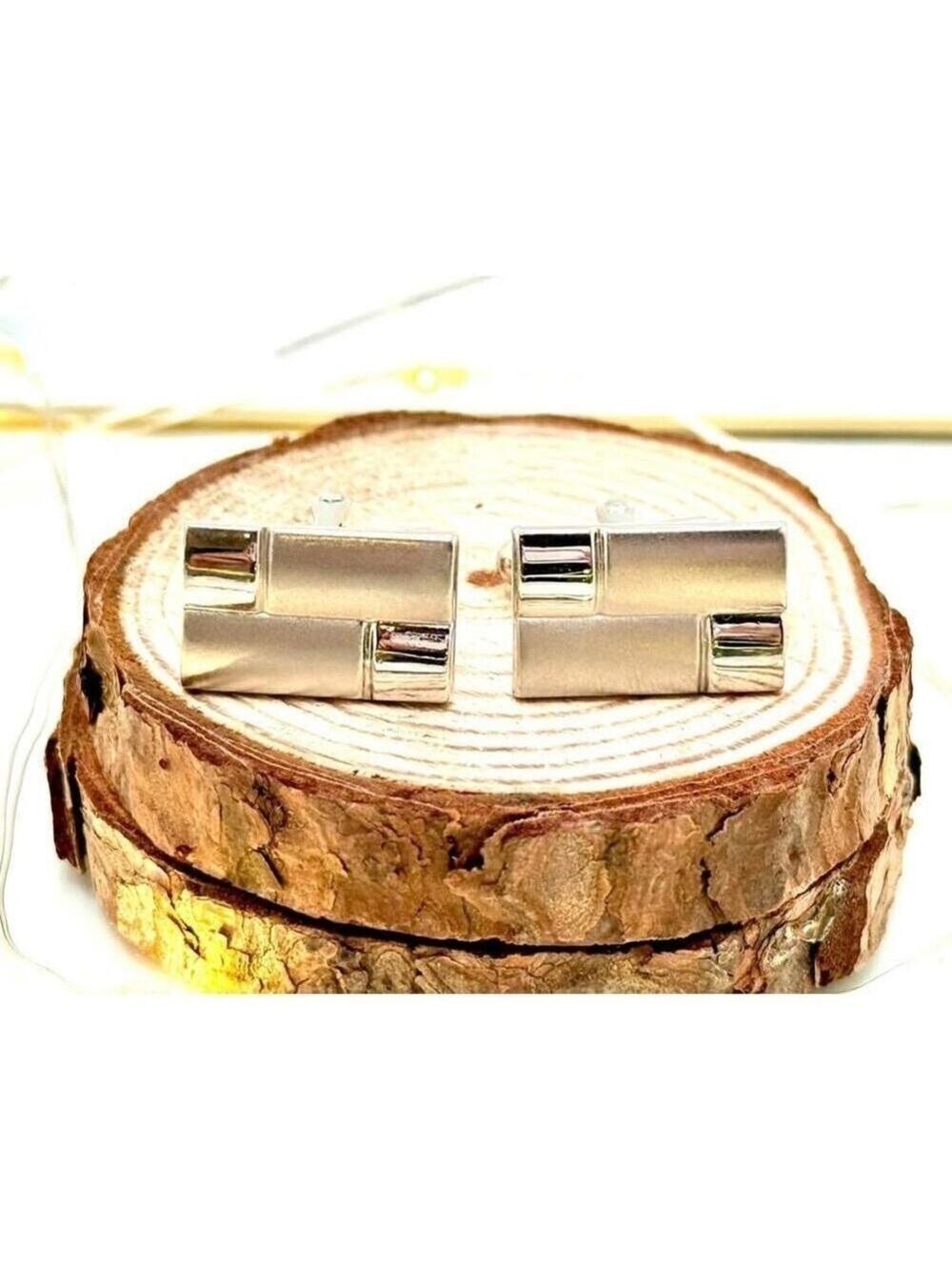 Vintage Modernist Silver Tone Cufflinks – Rectangular Block Design 70's